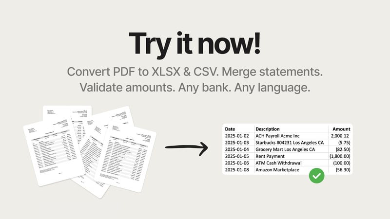 Beta Launch 🎉 — The Easiest Bank Statement PDF to Excel & CSV Converter. Try it free!