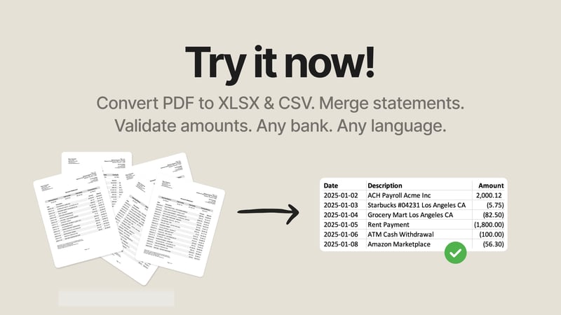 Beta Launch — The Easiest Bank Statement PDF to Excel & CSV Converter. Try it free!